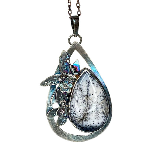 srebrne naszyjniki Srebrny naszyjnik z kroplą oszronionego agatu dendrytowego