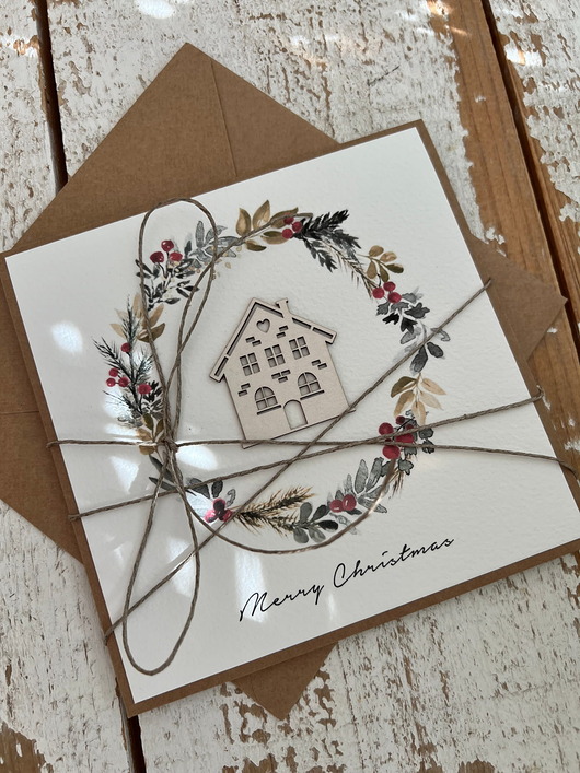 kartki świąteczne Stylowa ręcznie robiona kartka świąteczna Merry Christmas card