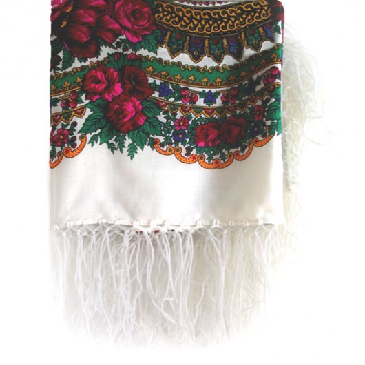  Folk Fringe Scarf (ecru colour) na ludowo