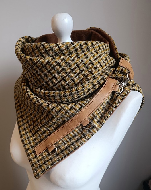 szale damskie Szal wełniany zieleń i brąz-  unikatowy