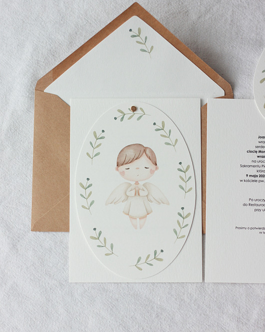 zaproszenia na komunię Aniołek. Zaproszenia komunijne dla chłopca