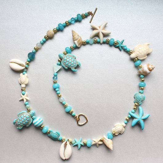 złote naszyjniki UNIKAT! Morski naszyjnik z turkusem, howlitem, lawą, agatem