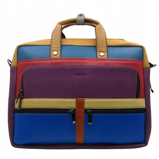 torby na ramię Aktówka torba na laptopa skórzana rączki regulowany pasek kieszenie OLIVKA