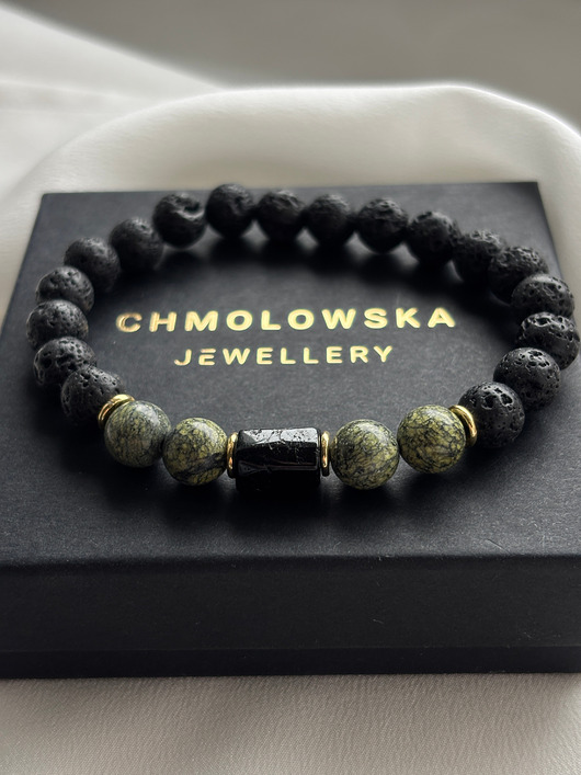 biżuteria męska Bransoletka  męska Serpentynit i Turmalin
