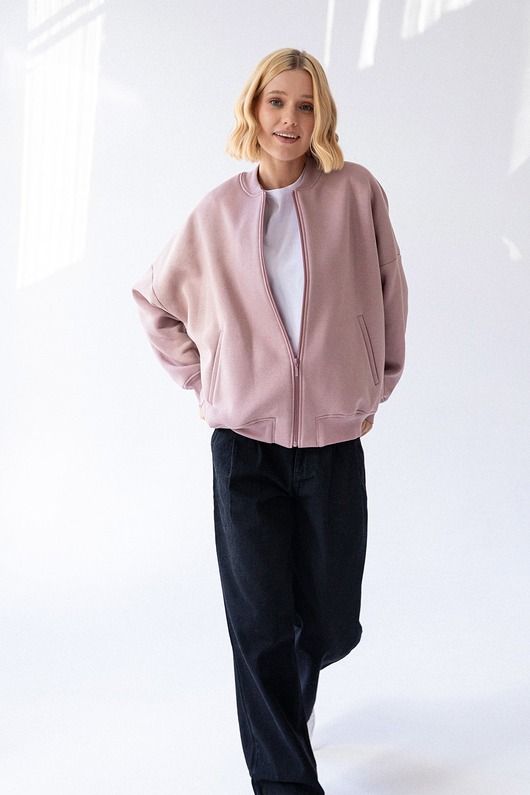bluza bez kaptura damska Bomberka Sporty Chic Brudny Róż