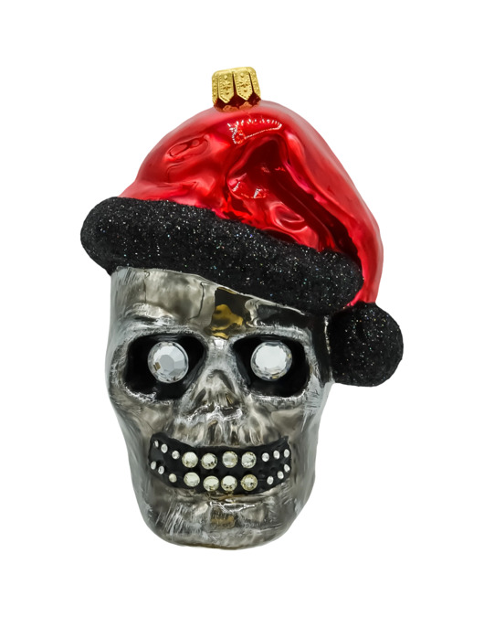 ozdoby choinkowe Bombka choinkowa: Czaszka Halloween w czapce Świętego Mikołaja: szara