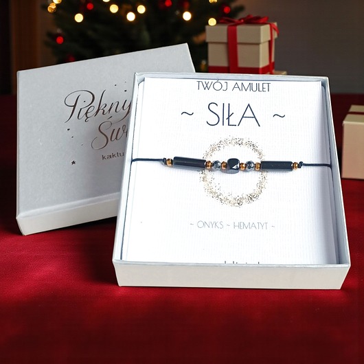 bransoletki z kamieni naturalnych Amulet - SIŁA - świąteczne pudełko - ONYKS, HEMATYT