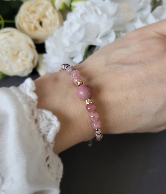 bransoletki z kamieni naturalnych MIŁOŚĆ i pewność siebie- z Rodonitem i Kamieniem słonecznym