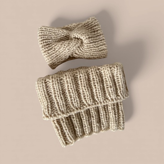 czapki damskie Komplet opaska i komin pszeniczny 100% naturalny skład