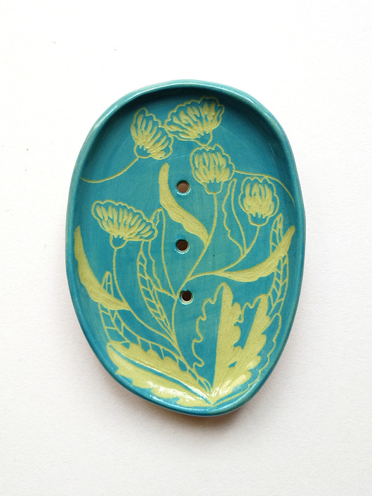 mydelniczki Mydelniczka ceramiczna turkusowa w mlecze