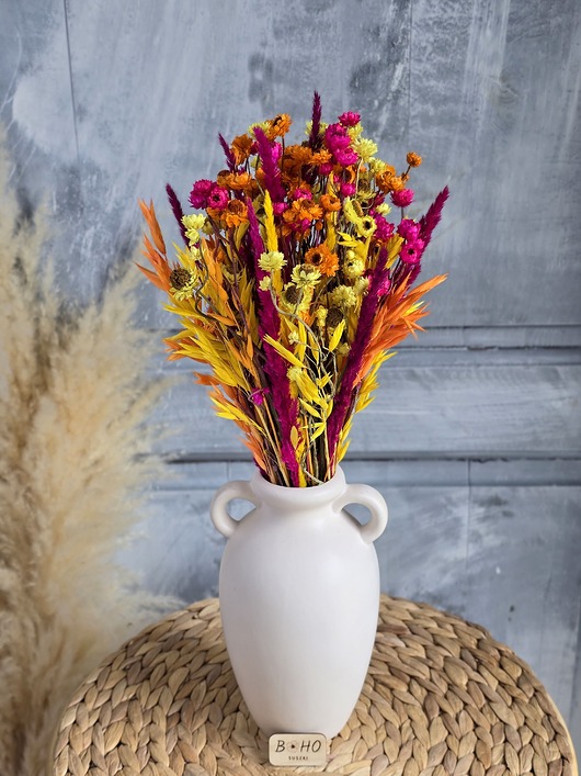dodatki - różne Kolorowy bukiet z suszonych kwiatów, Kompozycja do wazonu