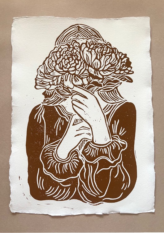 grafiki i ilustracje Linoryt -  bukiet piwonii