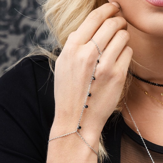 bransoletki - inne Bransoletka z pierścionkiem Black Joanne Silver