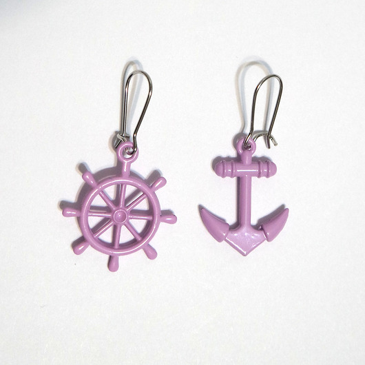 kolczyki - inne Kolczyki - kotwica, ster - lila