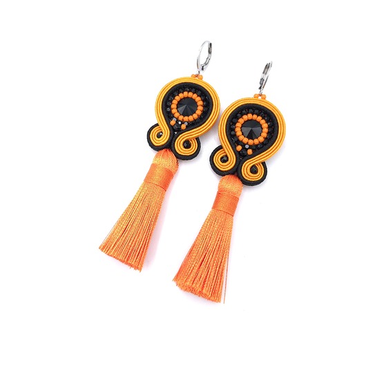 kolczyki soutache Kolczyki sutasz kolorowe pomarańczowo czarne wiosenne Cleo z chwostem