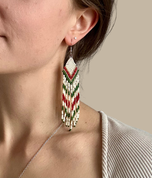 kolczyki szklane Świąteczne kolczyki wiszące z frędzlami