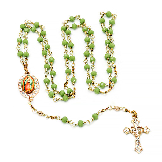 komunia - pozostałe Ręcznie robiony różaniec, zielony, złoty - ZAMÓWIENIE
