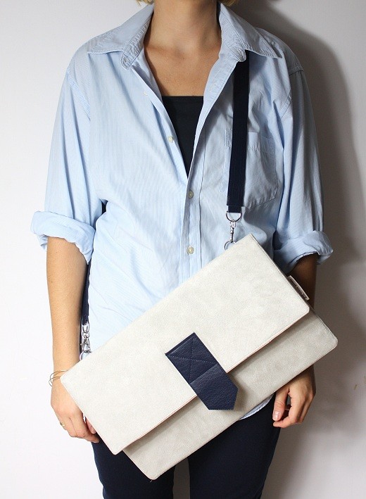 Kopertówka XL silvergrey + navy blue leather Zuzia Górska