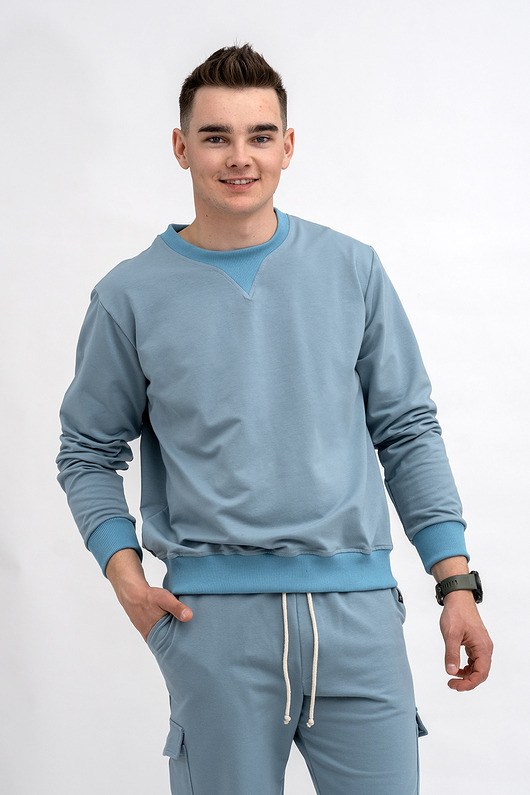 bluzy męskie Bluza męska basic  do V NIEBIESKA