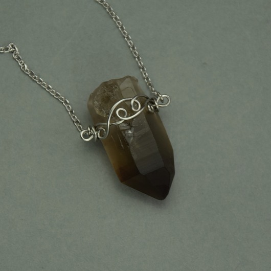 naszyjniki - inne Naszyjnik talizman duży surowy kwarc dymny wire wrapping