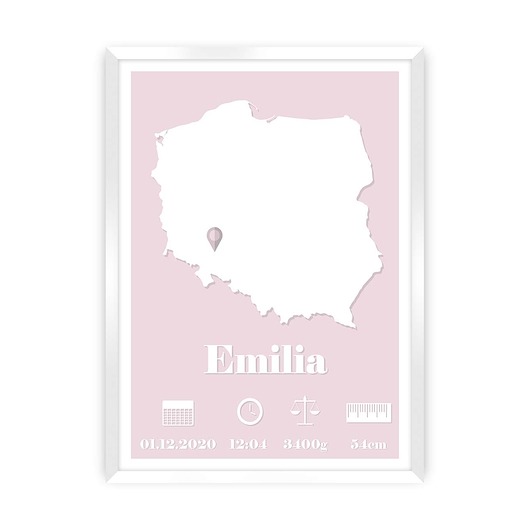 obrazy i plakaty do pokoju dziecięcego Metryczka The Map baby rose 30x40cm