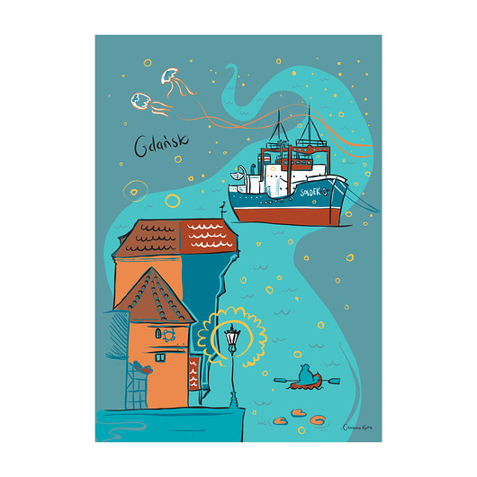 plakaty Plakat A4 Gdańsk Żuraw Noc