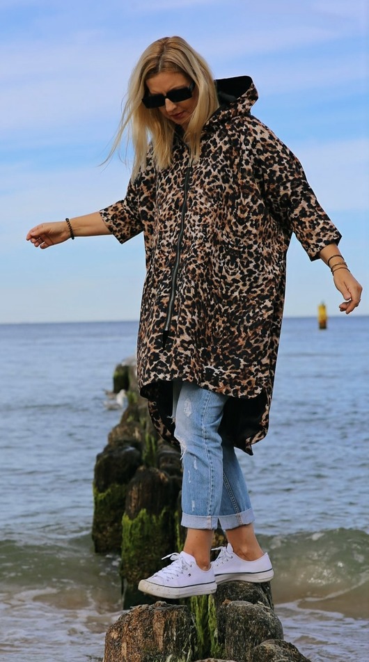 kurtki damskie Kurtka Peleryna przeciwdeszczowa  Leopard