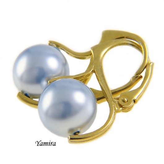 kolczyki kryształ Swarovski Light Blue pearl gold yamira