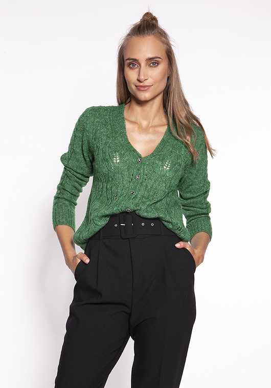 swetry damskie  Rozpinany sweter - SWE267 zielony MKM