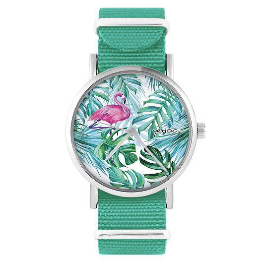zegarki damskie Zegarek - Flaming, tropikalny - turkusowy, nylonowy