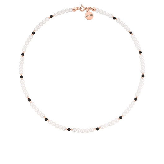 złote naszyjniki Naszyjnik z różowego złota z pereł naturalnych i onyksu