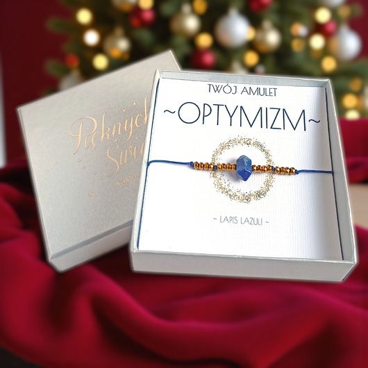bransoletki z kamieni naturalnych Amulet - OPTYMIZM - świąteczne pudełko - lapis lazuli
