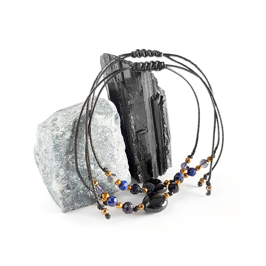 bransoletki z kamieni naturalnych Czarny turmalin, lapis lazuli, noc kairu, iolit i hematyt bransoletka