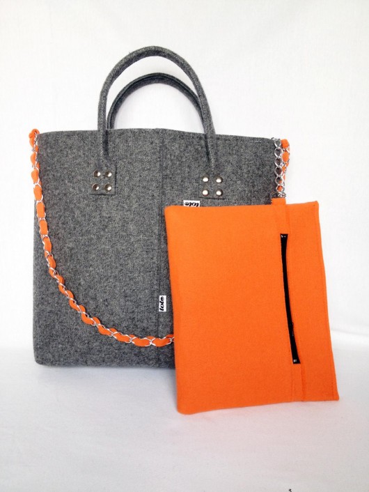 GlamFelt XXL -torba do ręki 2w1 szaro pomarańczo Totostyle