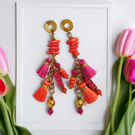 kolczyki z kamieniami Energetyczne kolczyki Boho : długie i fikuśne