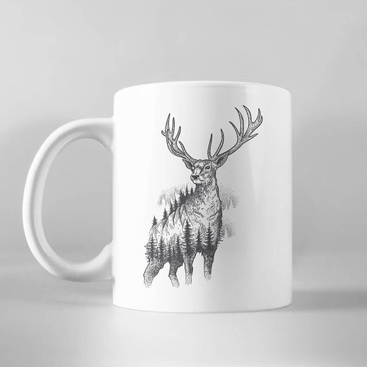 Kubek ceramiczny 330ml JELEŃ biały Szwendam sie