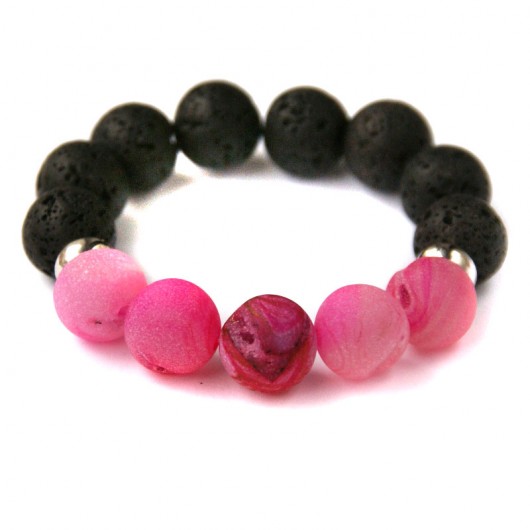 agat DRUZY mrożony PINK & czarna lawa kaktusia