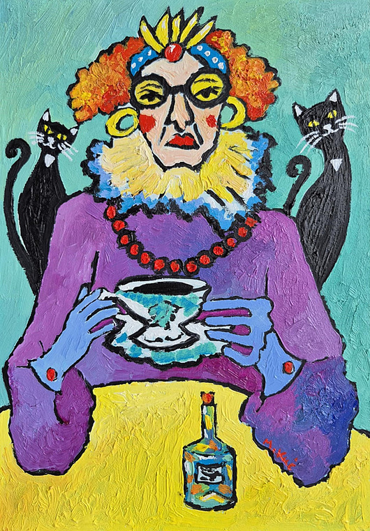 obrazy Obraz ręcznie malowany kolorowy obraz rozmowa bez słów koci dwór