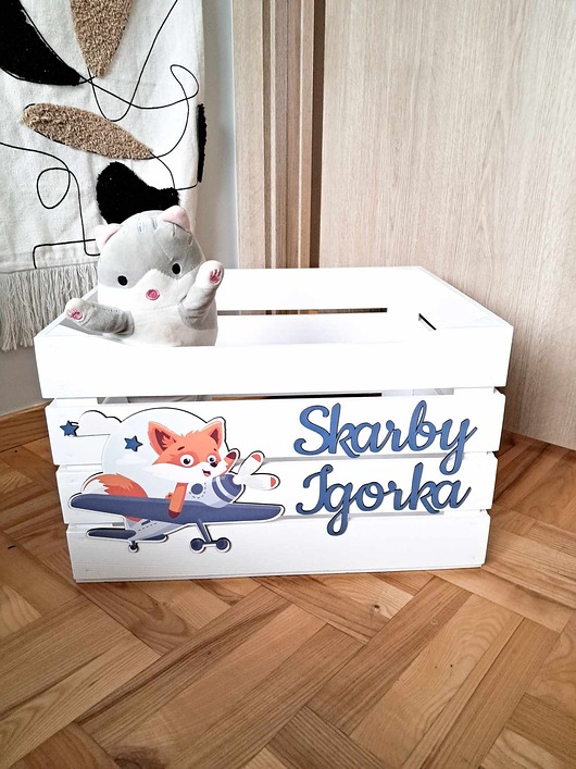 pojemniki na zabawki SKRZYNIA NA ZABAWKI z LISKIEM dla chłopca, prezent na urodziny