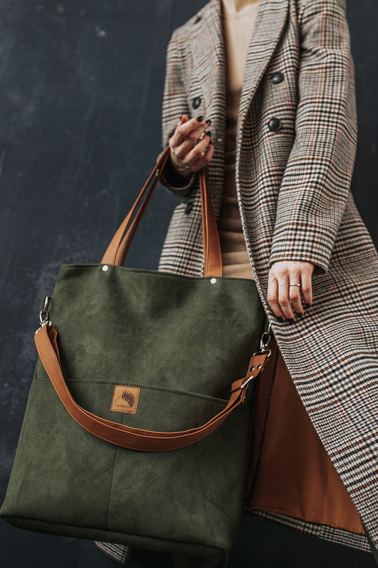 torby na ramię Wodoodporna torba khaki z brązowymi paskami