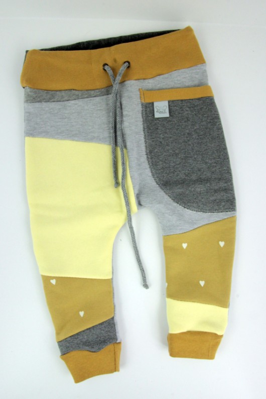 Patch Pants - ECO dresik dziecięcy żółto szary Mimi Monster