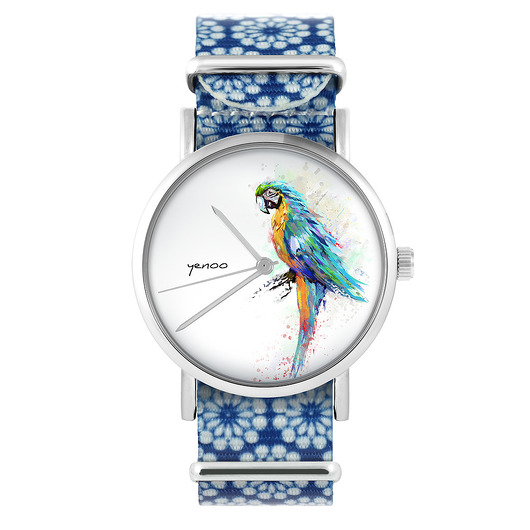 zegarki damskie Zegarek - Papuga turkusowa - niebieski, kwiaty