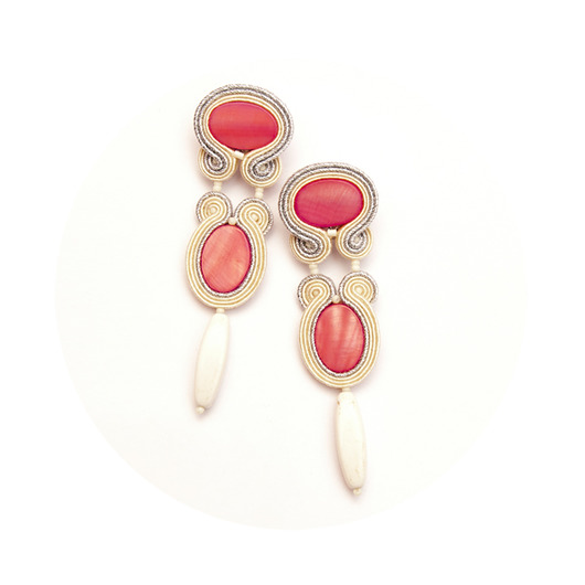 Kolczyki soutache - ślubne, długie, koralowe maanuela