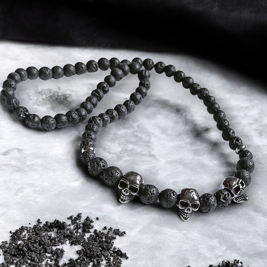 biżuteria męska Naszyjnik MĘSKI - czachy - lawa & stal szlachetna