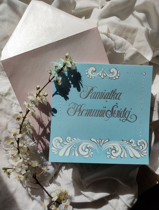 kartki scrapbooking Pamiątka kartka Pierwsza Komunia Święta SILVER