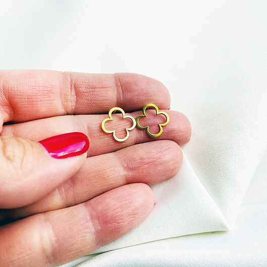 kolczyki pozłacane Geometryczne Kolczyki koniczynki, srebro pozłacane sztyfty