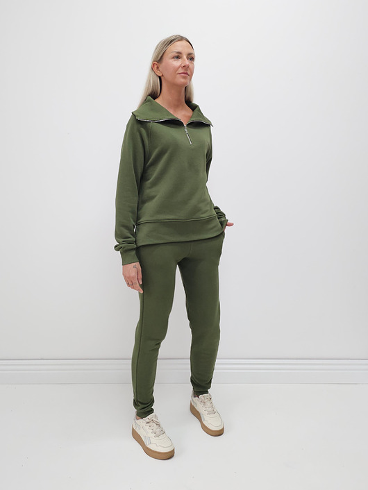 komplety damskie Anisa minimalistyczny lekko dopasowany komplet spodnie i bluza - Khaki