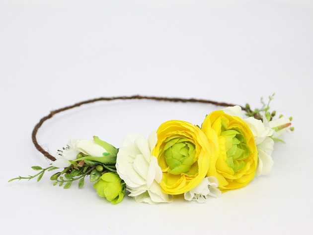 wianki komunijne Kwiatowy wianek na głowę żółte peonie