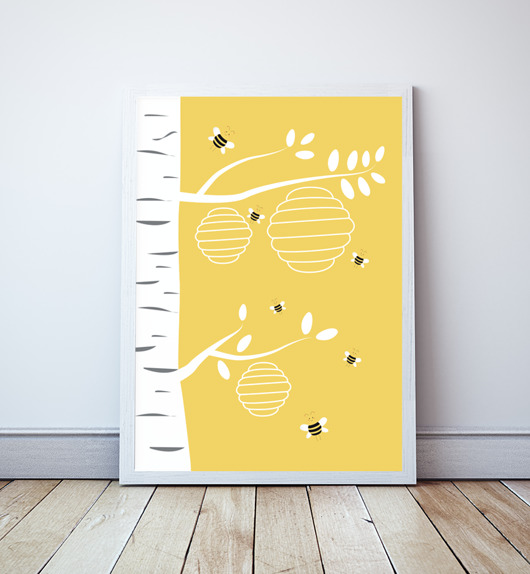 Miodowy plakat dla dzieci,Bee Happy Wallie Studio Dekoracji