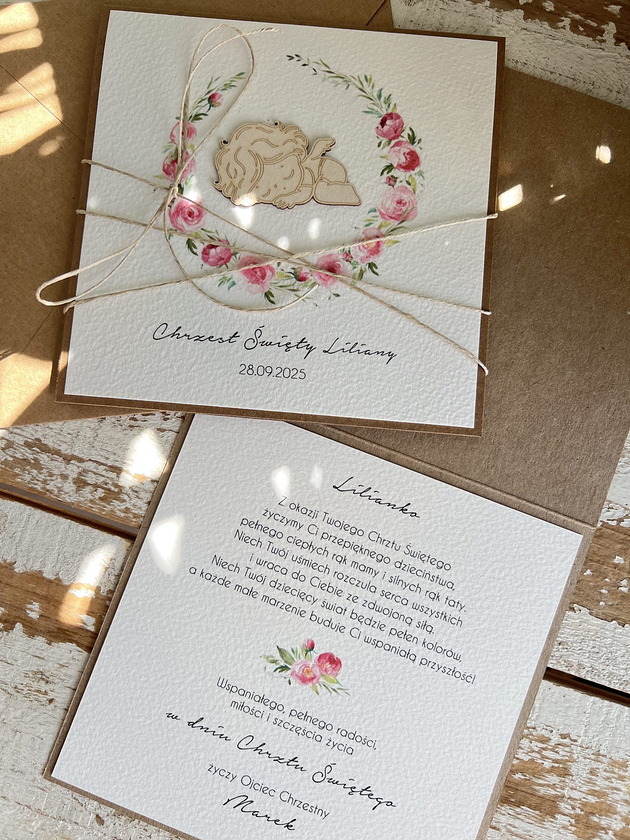 kartki, zaproszenia na chrzest Ręcznie robiona kartka na chrzest pamiątka chrztu z personalizacją
